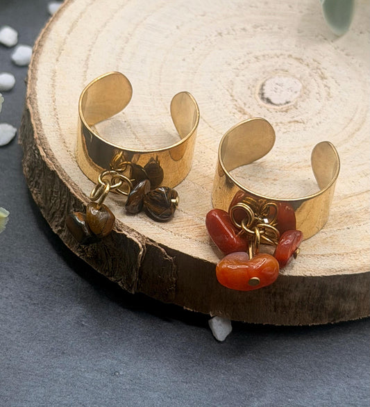 Équinoxe – Bague Œil de Tigre | Bague réglable | Pierre naturelle force & clarté | Bijou acier inoxydable fait main